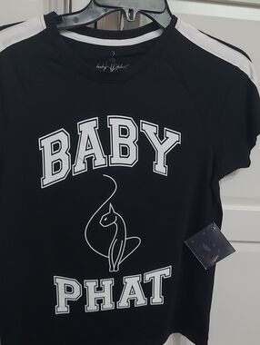 Baby Phat Womens Black And Gray White Stripe shoulders.new Size Large